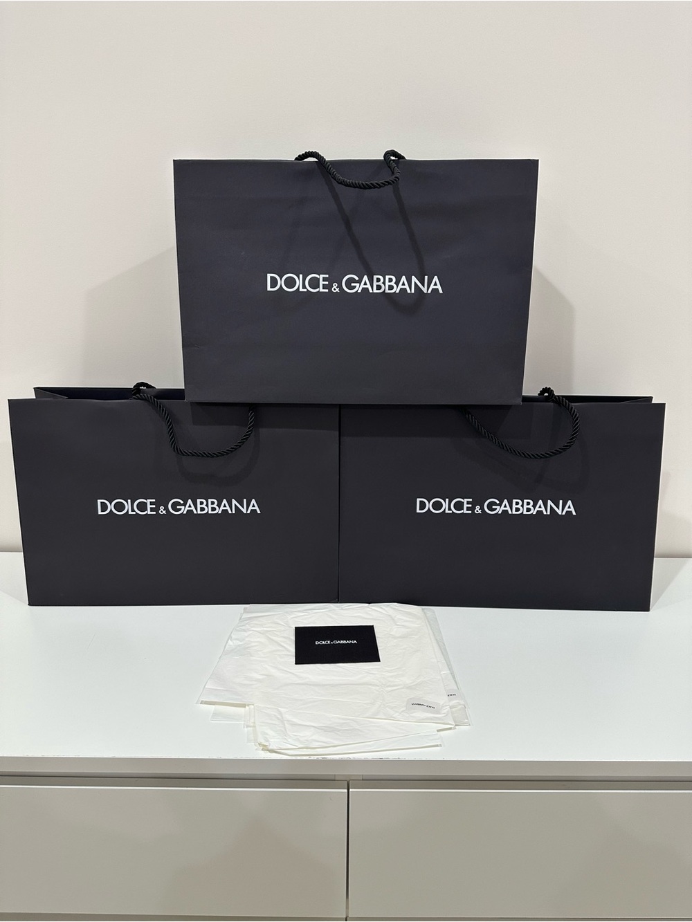 Dolce&Gabbana Black Paper Shopping Bags Set of 3 | 19x12.5x6.5 inches